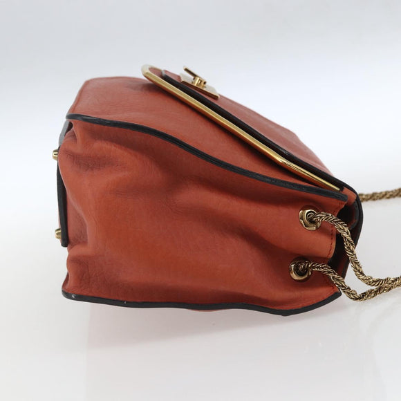 Chloe Chain Shoulder Bag Leather Orange Gold Auth ka1392