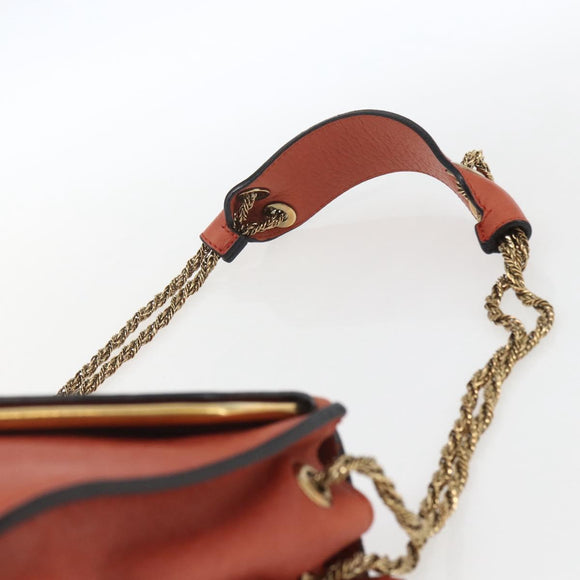 Chloe Chain Shoulder Bag Leather Orange Gold Auth ka1392