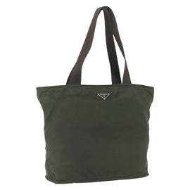PRADA Tote Bag Nylon Khaki Silver Auth ka1393