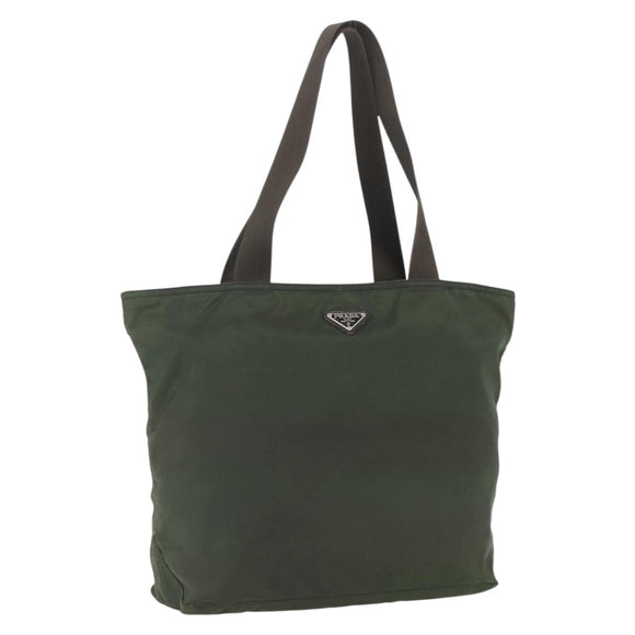 PRADA Tote Bag Nylon Khaki Silver Auth ka1393