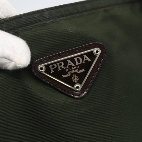 PRADA Tote Bag Nylon Khaki Silver Auth ka1393