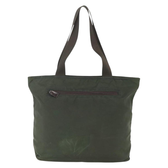 PRADA Tote Bag Nylon Khaki Silver Auth ka1393
