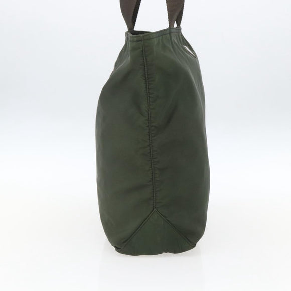 PRADA Tote Bag Nylon Khaki Silver Auth ka1393