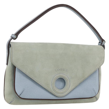 LOEWE Hand Bag Suede Blue Silver Auth ka1394