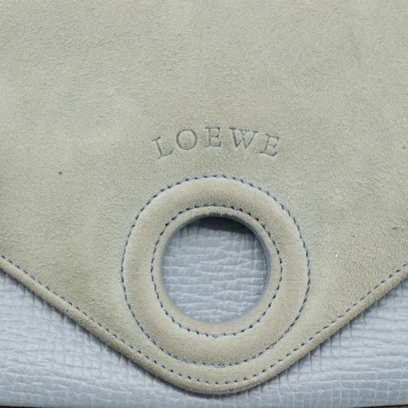 LOEWE Hand Bag Suede Blue Silver Auth ka1394