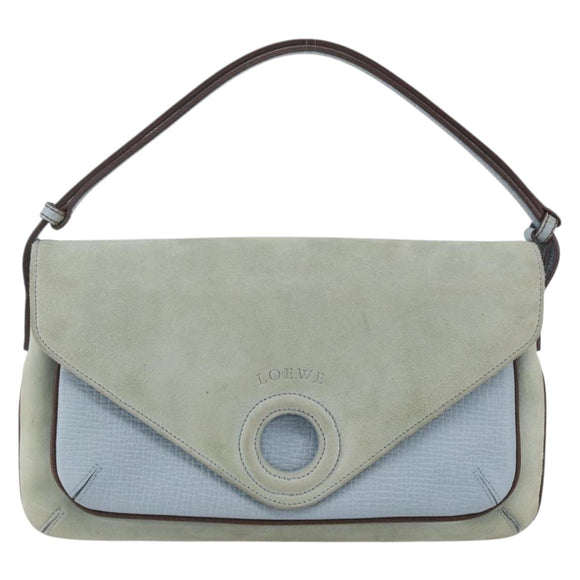LOEWE Hand Bag Suede Blue Silver Auth ka1394