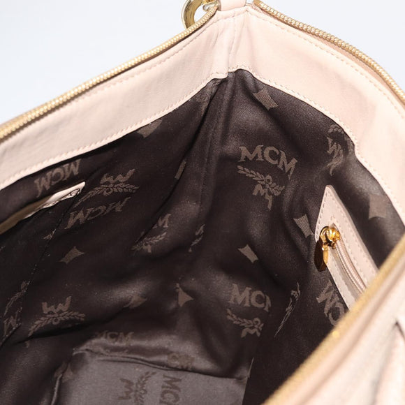 MCM Vicetos Logogram Tote Bag PVC Leather 2way Beige Gold Auth ka1395
