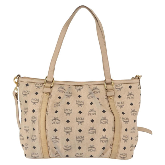 MCM Vicetos Logogram Tote Bag PVC Leather 2way Beige Gold Auth ka1395