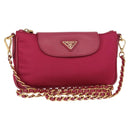 PRADA Chain Shoulder Bag Nylon Leather Pink Gold Auth ka140-1