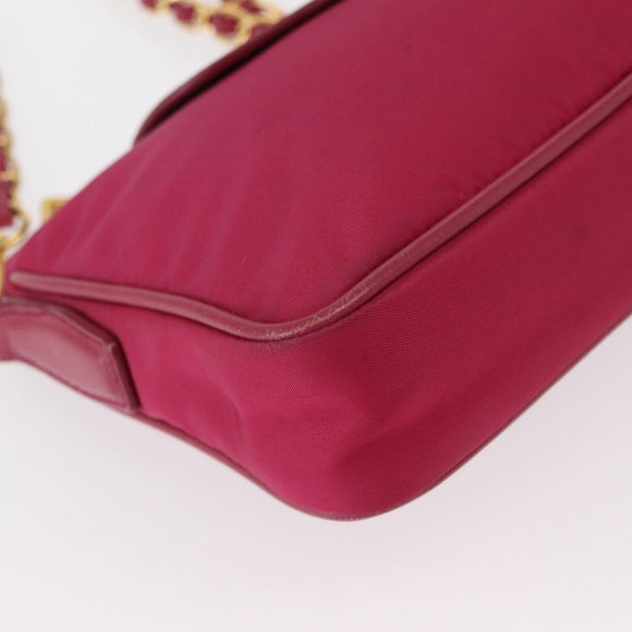 PRADA Chain Shoulder Bag Nylon Leather Pink Gold Auth ka140
