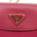 PRADA Chain Shoulder Bag Nylon Leather Pink Gold Auth ka140-18