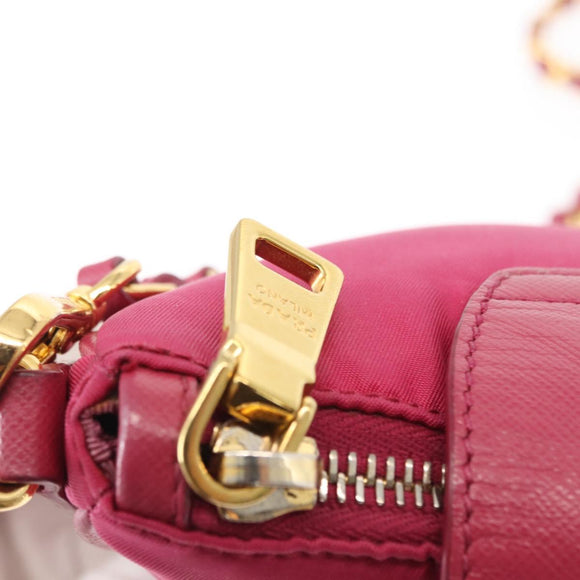 PRADA Chain Shoulder Bag Nylon Leather Pink Gold Auth ka140