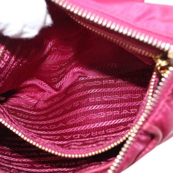 PRADA Chain Shoulder Bag Nylon Leather Pink Gold Auth ka140