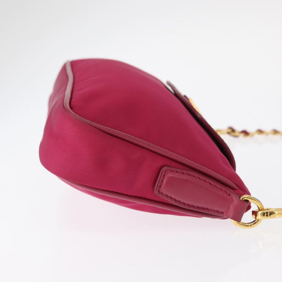 PRADA Chain Shoulder Bag Nylon Leather Pink Gold Auth ka140