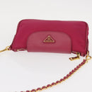 PRADA Chain Shoulder Bag Nylon Leather Pink Gold Auth ka140-6