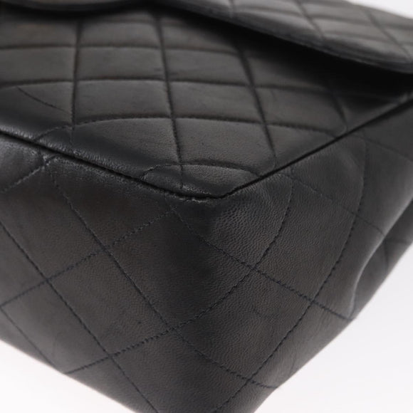 CHANEL Big Matelasse 30 Chain Shoulder Bag Lamb Skin Black Gold CC Auth ka1400V