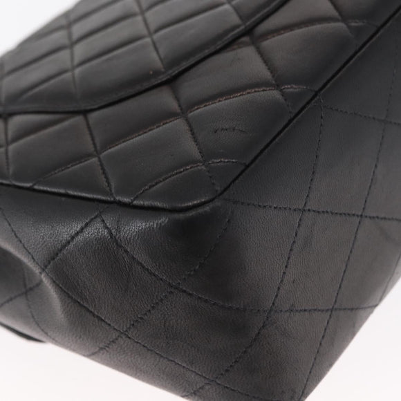 CHANEL Big Matelasse 30 Chain Shoulder Bag Lamb Skin Black Gold CC Auth ka1400V