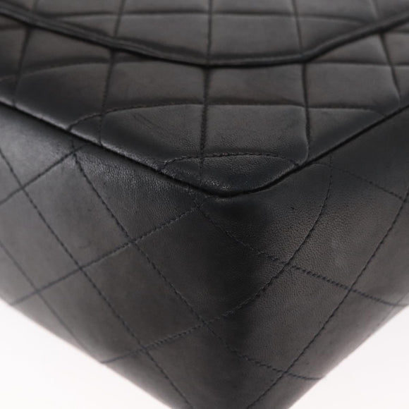 CHANEL Big Matelasse 30 Chain Shoulder Bag Lamb Skin Black Gold CC Auth ka1400V