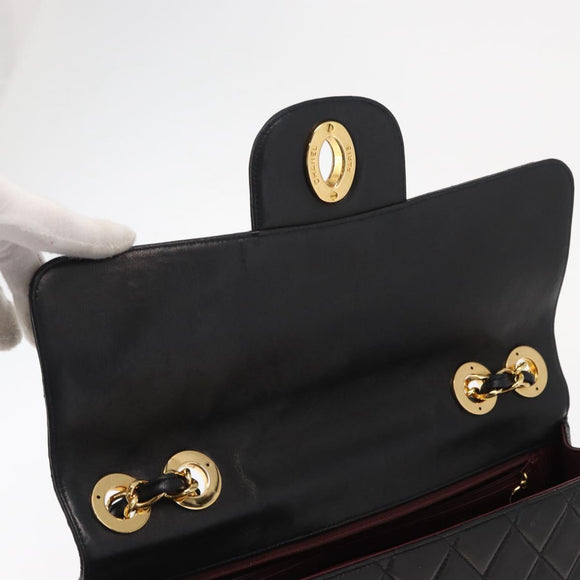 CHANEL Big Matelasse 30 Chain Shoulder Bag Lamb Skin Black Gold CC Auth ka1400V