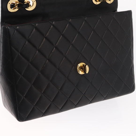 CHANEL Big Matelasse 30 Chain Shoulder Bag Lamb Skin Black Gold CC Auth ka1400V