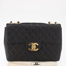 CHANEL Big Matelasse 30 Chain Shoulder Bag Lamb Skin Black Gold CC Auth ka1400V-12