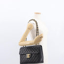 CHANEL Big Matelasse 30 Chain Shoulder Bag Lamb Skin Black Gold CC Auth ka1400V-28