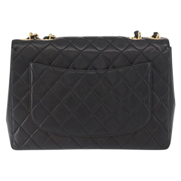 CHANEL Big Matelasse 30 Chain Shoulder Bag Lamb Skin Black Gold CC Auth ka1400V