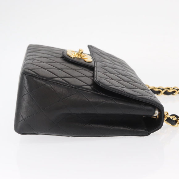 CHANEL Big Matelasse 30 Chain Shoulder Bag Lamb Skin Black Gold CC Auth ka1400V