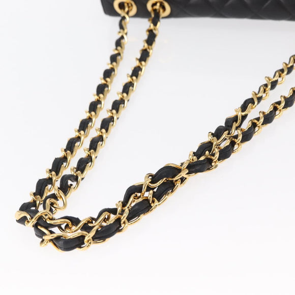 CHANEL Big Matelasse 30 Chain Shoulder Bag Lamb Skin Black Gold CC Auth ka1400V