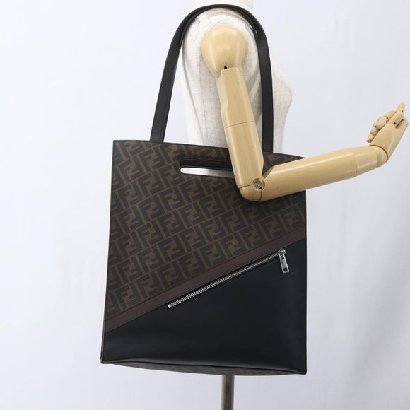 FENDI Zucca Canvas Tote Bag Black Brown Auth ka1401M