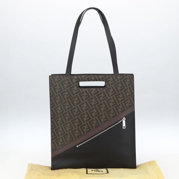 FENDI Zucca Canvas Tote Bag Black Brown Auth ka1401M