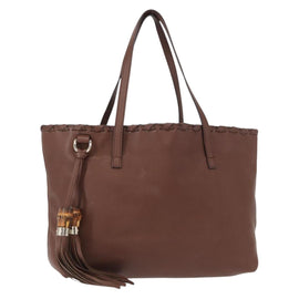 GUCCI Tote Bag Leather Brown Gold 354665 Auth ka141
