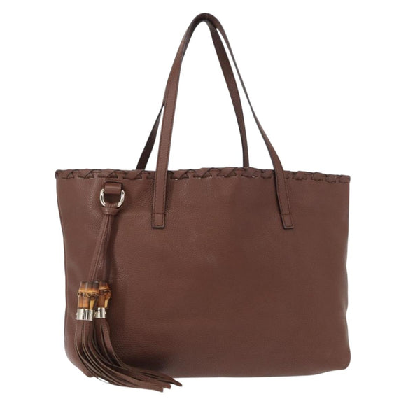 GUCCI Tote Bag Leather Brown Gold 354665 Auth ka141