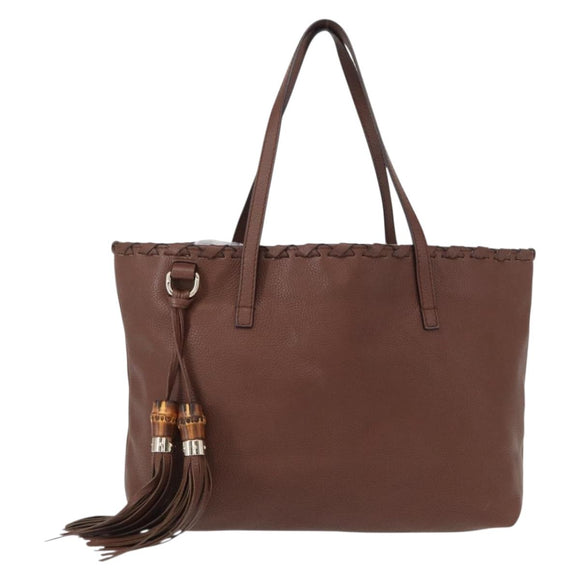 GUCCI Tote Bag Leather Brown Gold 354665 Auth ka141