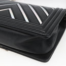CHANEL Chain Boy Chanel V Stitch Bag Leather Black Silver CC Auth ka1417SAM-15