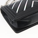 CHANEL Chain Boy Chanel V Stitch Bag Leather Black Silver CC Auth ka1417SAM-16