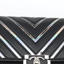 CHANEL Chain Boy Chanel V Stitch Bag Leather Black Silver CC Auth ka1417SAM-10