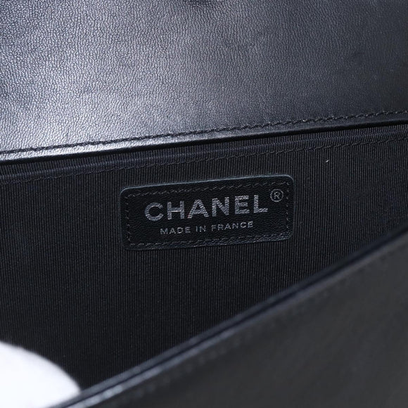 CHANEL Chain Boy Chanel V Stitch Bag Leather Black Silver CC Auth ka1417SAM