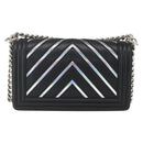 CHANEL Chain Boy Chanel V Stitch Bag Leather Black Silver CC Auth ka1417SAM-2