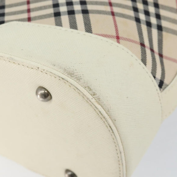 BURBERRY Nova Check Shoulder Bag Canvas White Silver Auth ka142