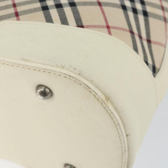 BURBERRY Nova Check Shoulder Bag Canvas White Silver Auth ka142