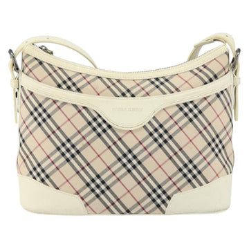 BURBERRY Nova Check Shoulder Bag Canvas White Silver Auth ka142 - 0