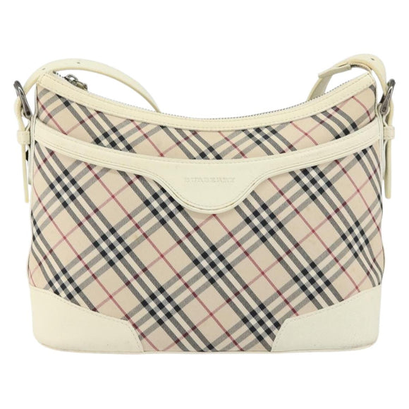 BURBERRY Nova Check Shoulder Bag Canvas White Silver Auth ka142