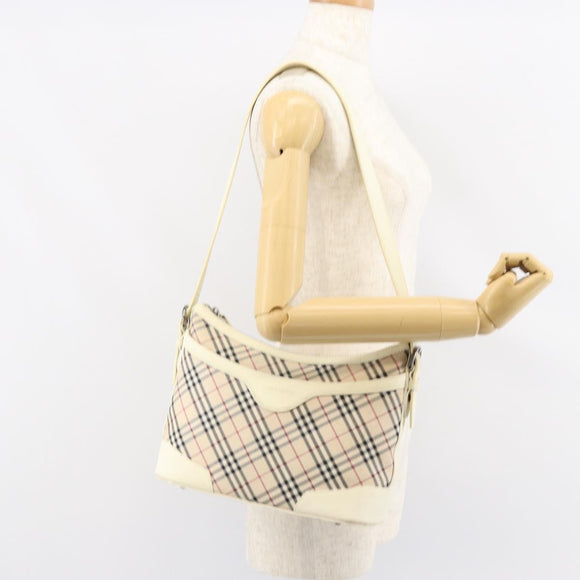 BURBERRY Nova Check Shoulder Bag Canvas White Silver Auth ka142