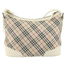 BURBERRY Nova Check Shoulder Bag Canvas White Silver Auth ka142-3