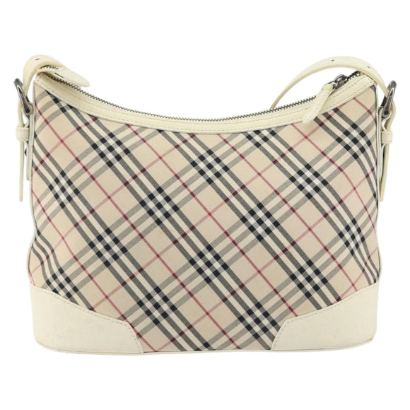 BURBERRY Nova Check Shoulder Bag Canvas White Silver Auth ka142