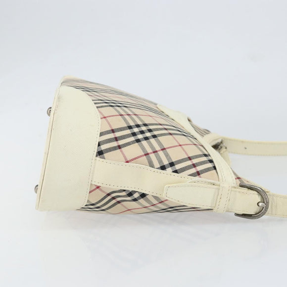 BURBERRY Nova Check Shoulder Bag Canvas White Silver Auth ka142