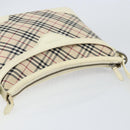 BURBERRY Nova Check Shoulder Bag Canvas White Silver Auth ka142-6