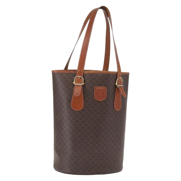 CELINE Macadam Canvas Tote Bag PVC Leather Brown Gold Auth ka1426