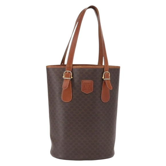CELINE Macadam Canvas Tote Bag PVC Leather Brown Gold Auth ka1426